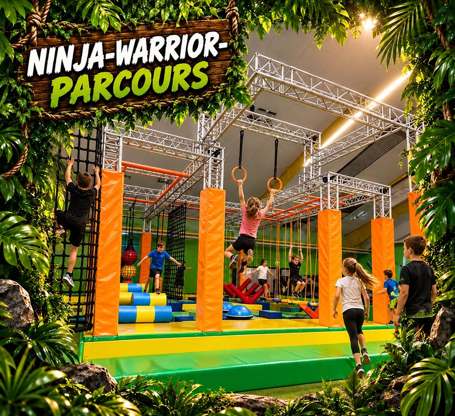 Der Ninja-Warrior-Parcours mit Hindernissen und Turnringen